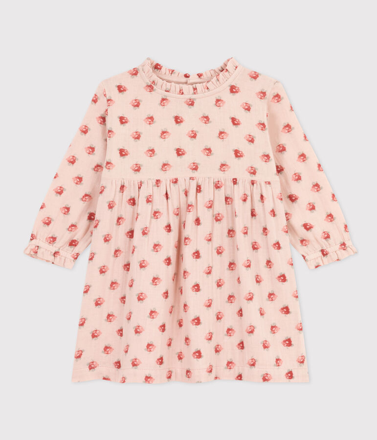 Lang&auml;rmeliges Babykleid aus Musselin rosa/vielfarbig