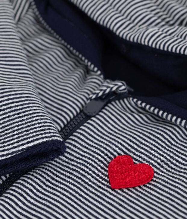 Wattierter Baby-Overall mit Kapuze und F&uuml;&szlig;chen, gestreift blau/weiss