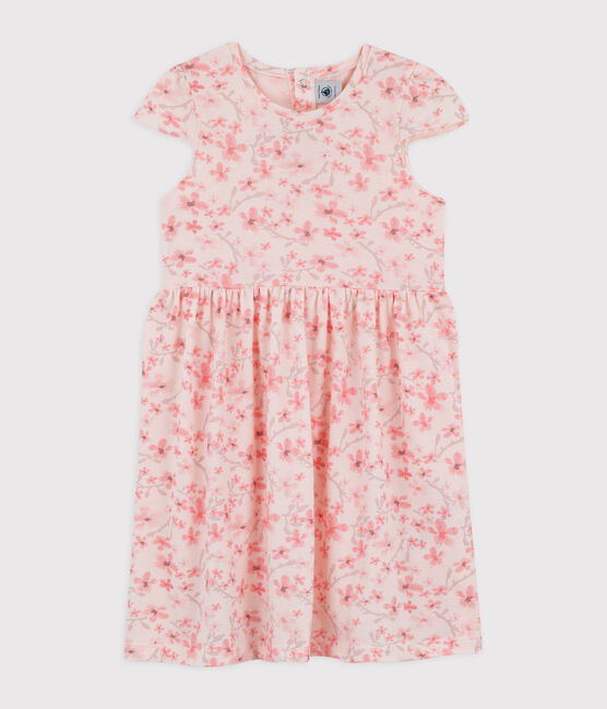 Kinder-Festtagskleid aus Jersey-Pikee für Mädchen rosa FLEUR/weiss MULTICO