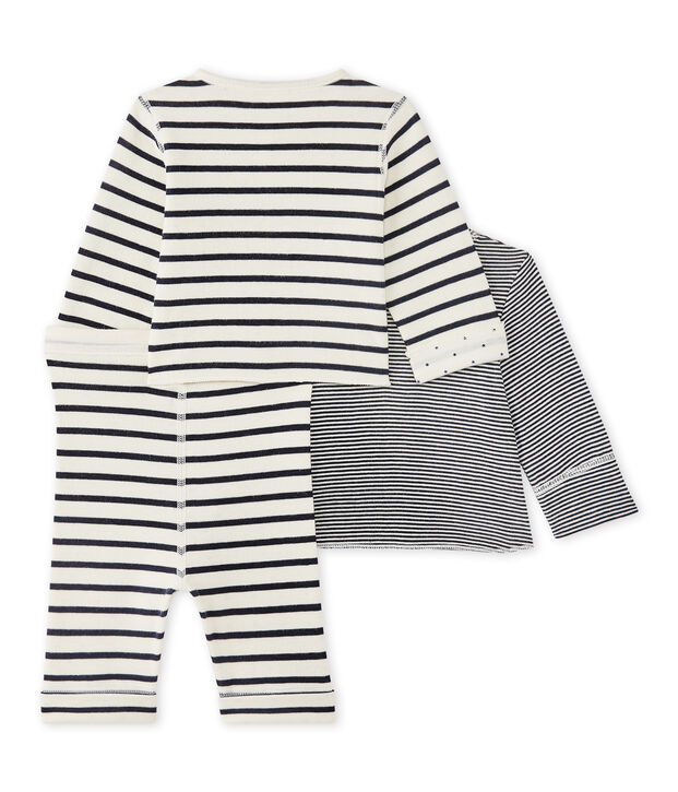 Dreiteiliges Baby-Set zum Wenden weiss/blau