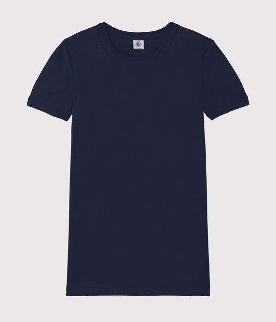 Damen-T-Shirt aus Baumwolle mit Rundhalsausschnitt blau SMOKING