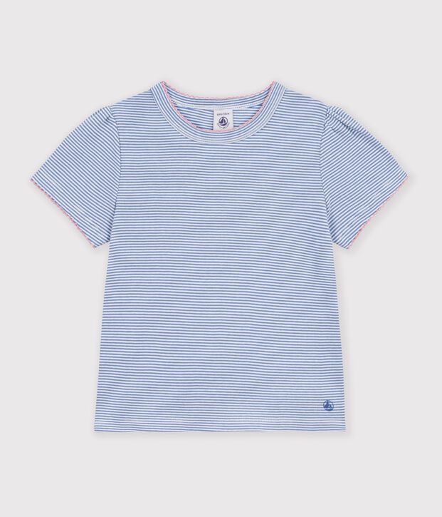 Kurz&auml;rmeliges Kinder-T-Shirt mit Streifen blau/weiss