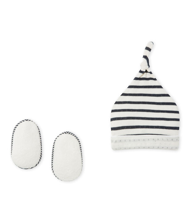 Set aus Baby-M&uuml;tze und -Schuhen f&uuml;r Neugeborene weiss/blau