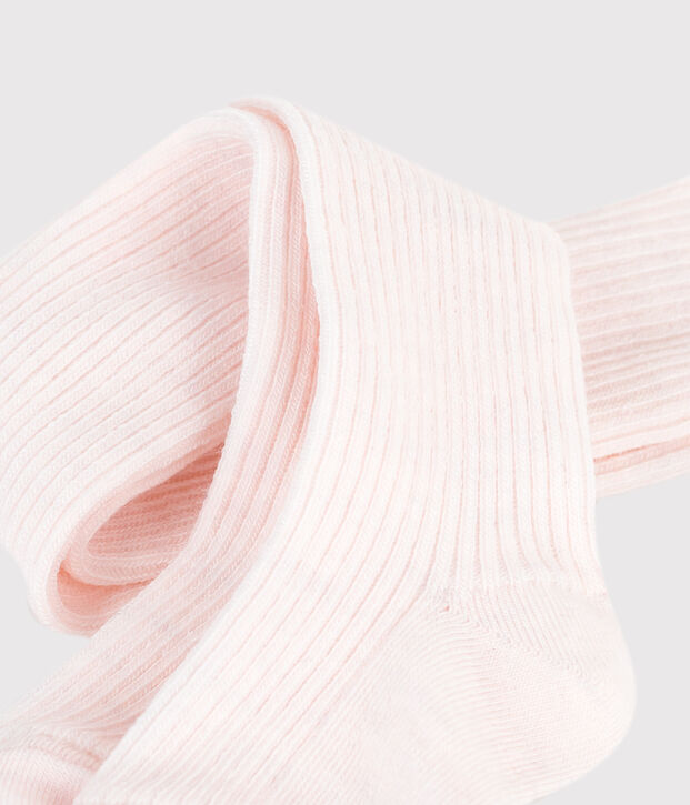 Baby-Strumpfhose aus einfarbigem Woll-und Baumwollstrick rosa