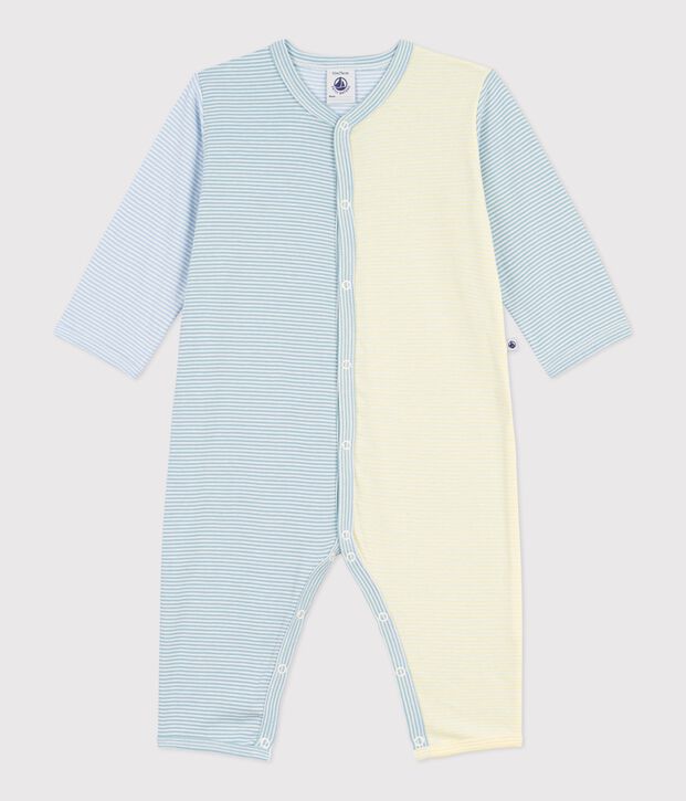 Strampler ohne F&uuml;&szlig;chen aus Baumwolle mit Streifen blau/weiss