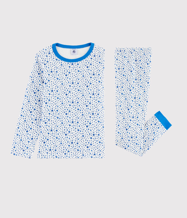 Kinderpyjama aus Doppeljersey mit blauen Sternchen f&uuml;r Jungen weiss/vielfarbig
