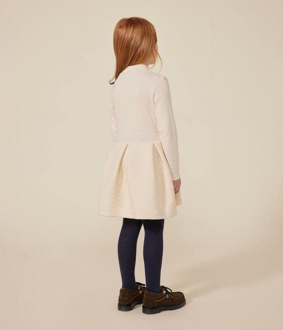Langärmeliges Kinder-Kleid aus zwei Stoffen für Mädchen naturfarben AVALANCHE