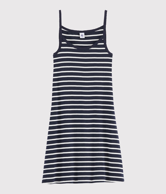 Gestreiftes Kurznachthemd für Damen blau SMOKING/weiss MARSHMALLOW