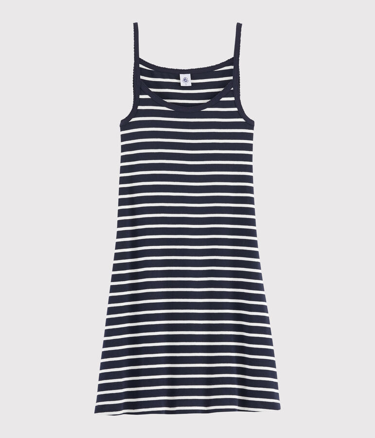 Gestreiftes Kurznachthemd f&uuml;r Damen blau/weiss