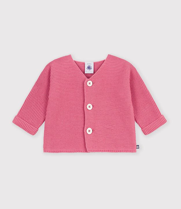 Baby-Strickjacke, kraus rechts gestrickt aus einfarbiger Baumwolle rosa