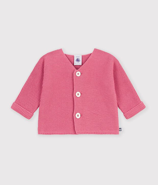 Cardigan b&eacute;b&eacute; tricot point mousse en coton uni rosa