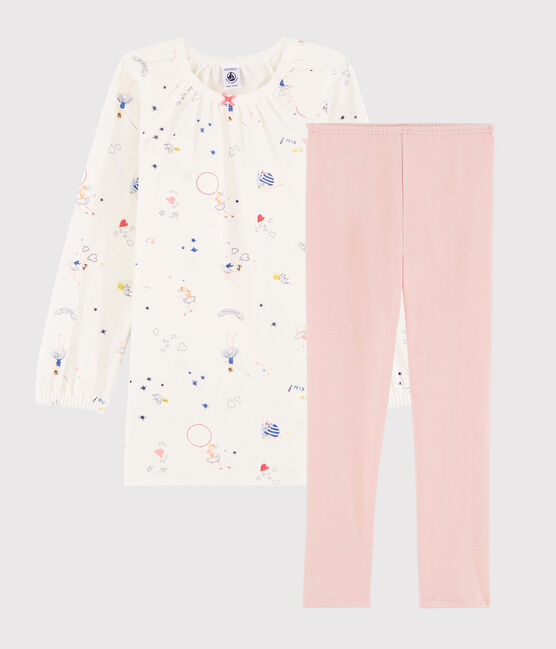 Nachthemd mit Märchen-Print aus Velours mit Leggings für Mädchen weiss MARSHMALLOW/weiss MULTICO