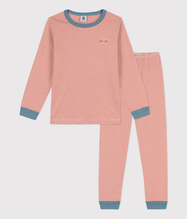 Kinderpyjama aus Baumwolle mit Ringelstreifen rosa/weiss