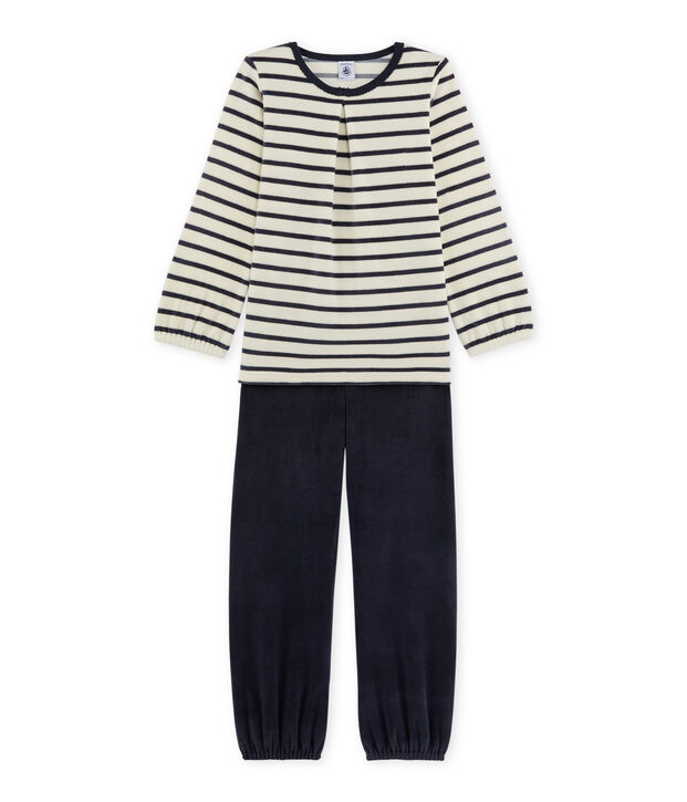 M&auml;dchen-Schlafanzug aus Velours-Frottier weiss/blau