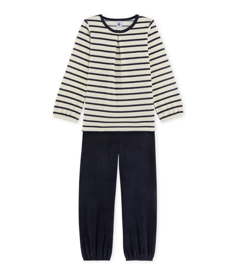 M&auml;dchen-Schlafanzug aus Velours-Frottier beige COQUILLE/blau SMOKING