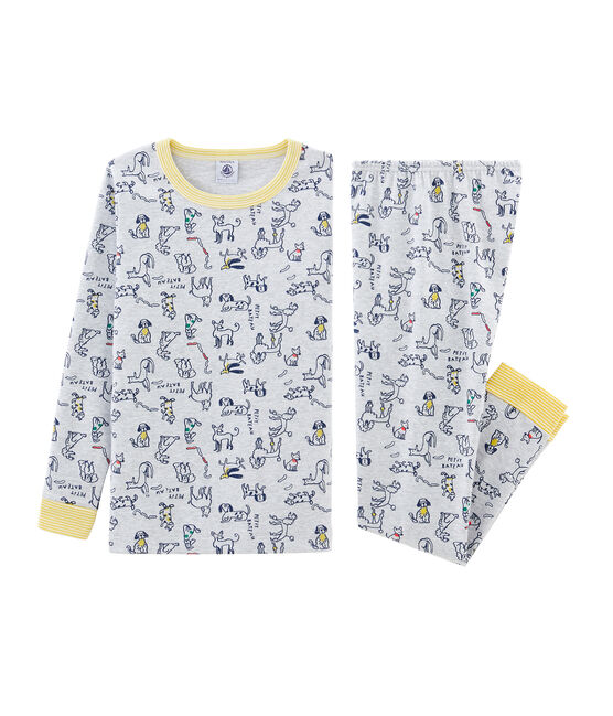 Sehr eng anliegender Rippstrick-Pyjama für kleine Jungen grau POUSSIERE/weiss MULTICO