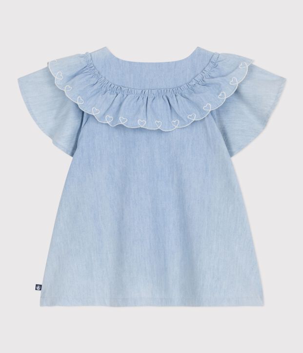 Kurz&auml;rmelige Kinder-Bluse aus einfarbiger Baumwolle blau