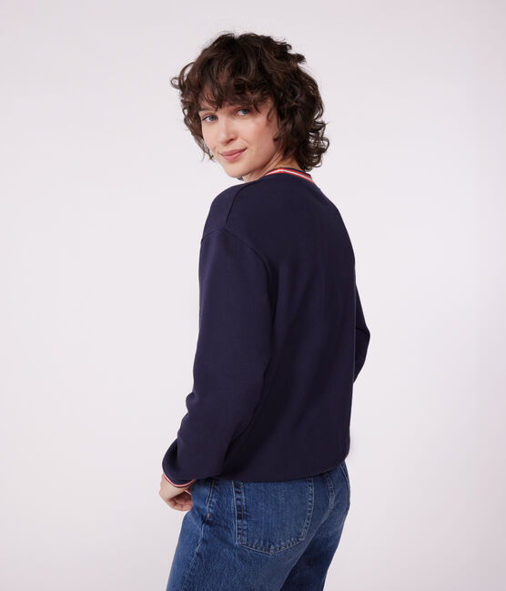Damen-Sweatshirt aus einfarbiger Baumwolle blau SMOKING