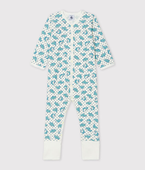 Baby-Strampler aus Rippstrick weiss MARSHMALLOW/weiss MULTICO