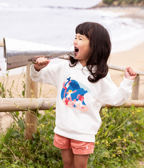 Kinder-Sweatshirt Petit Bateau × Water Family für Jungen weiss MARSHMALLOW