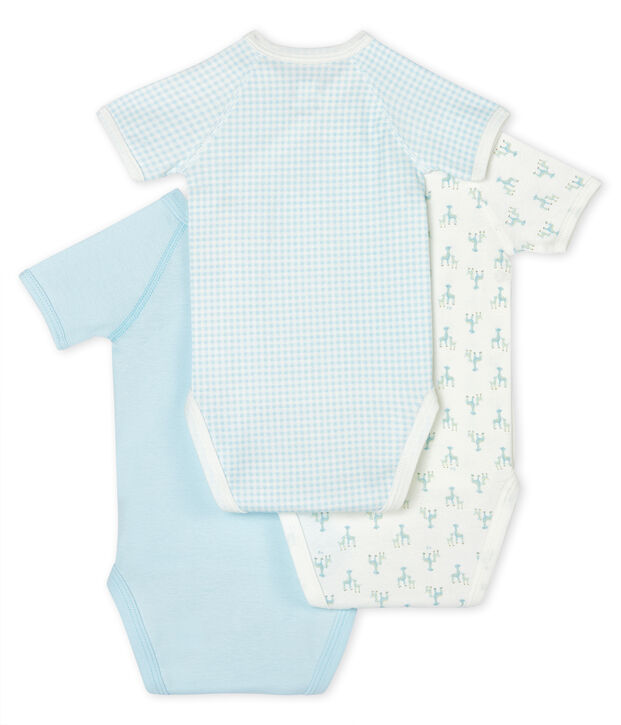 Trio kurz&auml;rmelige Neugeborenen-Baby-Bodys vielfarbig
