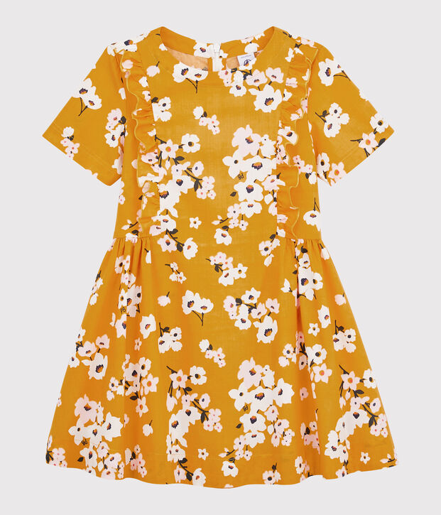 Kurz&auml;rmeliges Kinderkleid f&uuml;r M&auml;dchen gelb/vielfarbig