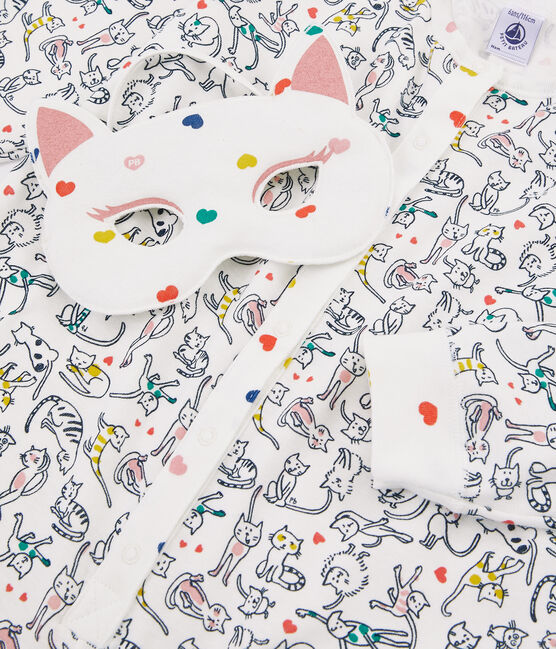 Langer Mädchen-Overall weiss MARSHMALLOW/weiss MULTICO