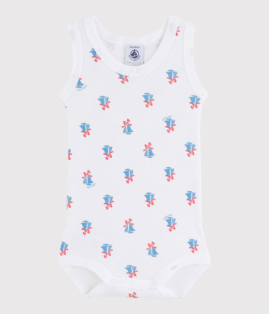 Ärmelloser Baby-Body Mädchen weiss ECUME/weiss MULTICO