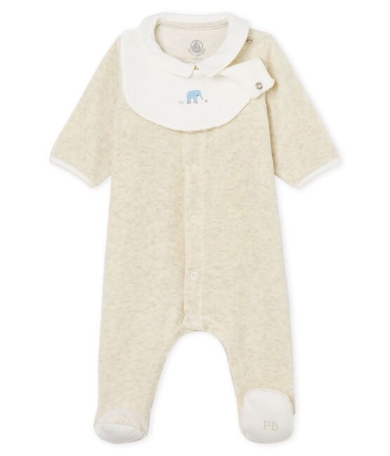 Baby-strampler und latz unisex aus baumwoll-samt beige MONTELIMAR CHINE