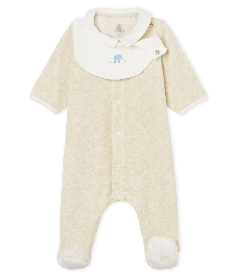 Baby-strampler und latz unisex aus baumwoll-samt beige
