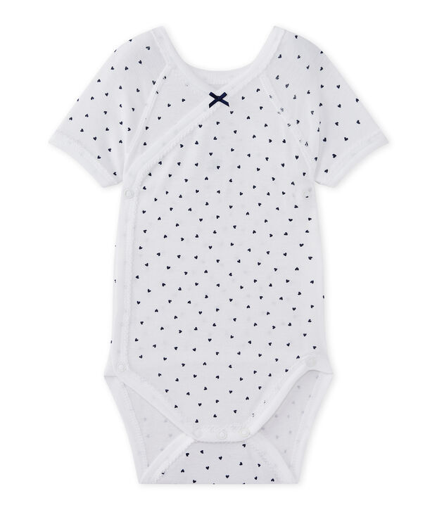 Kurz&auml;rmeliger Baby-M&auml;dchen-Wickelbody mit Print weiss/blau