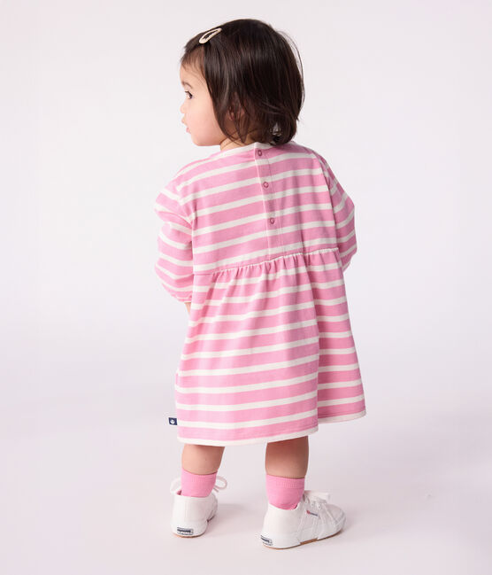 Langärmeliges Baby-Kleid aus Baumwolle mit Streifen rosa BOUDOIR/ MILK