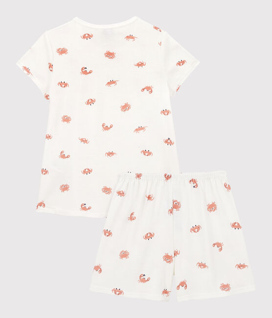 Kinder-Kurzpyjama aus Baumwolle mit Krabben für Mädchen weiss MARSHMALLOW/weiss MULTICO