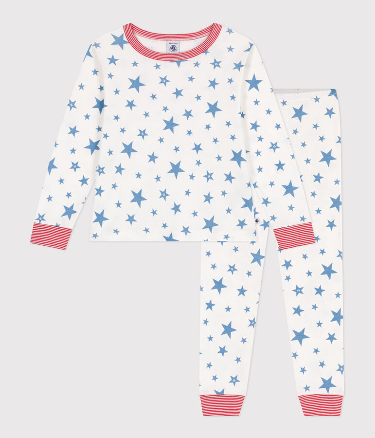 Kinder-Pyjama aus Baumwolle mit Sternen-Motiv weiss/blau