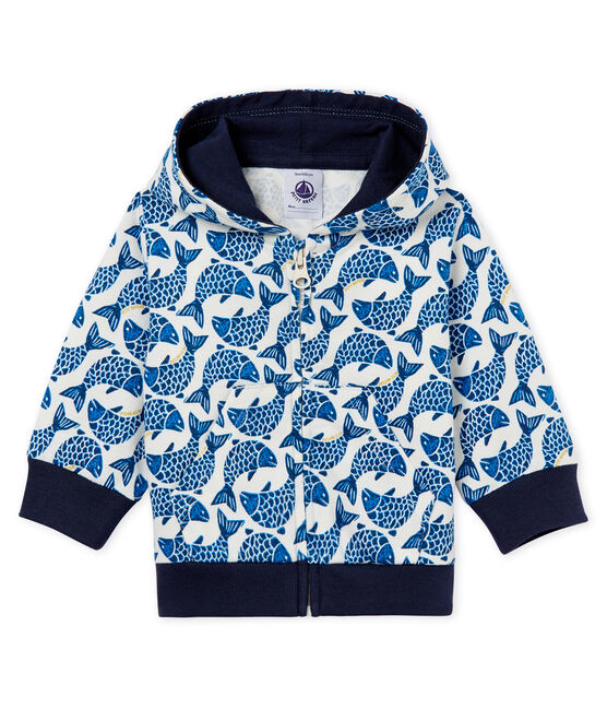 Gemustertes baby-kapuzenSweatshirt aus jersey mit reissverschluss jungen weiss MARSHMALLOW/weiss MULTICO