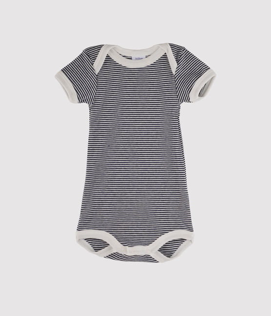 Kurzärmeliger Baby-Body für Mädchen - Jungen blau SMOKING/weiss LAIT