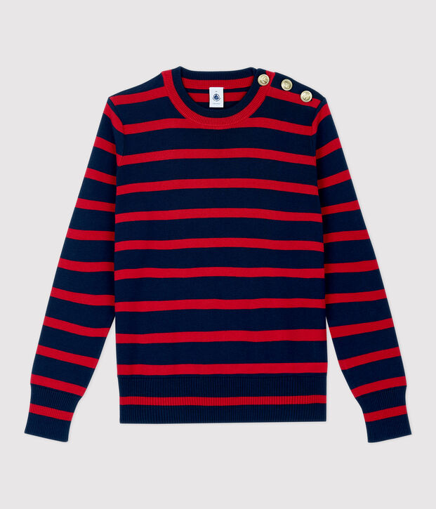Damenpullover mit Matrosenmuster aus Baumwolle blau/rot