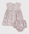 Kurz&auml;rmeliges Babykleid aus Baumwolle und dazu passender Bloomer mit Blumenmuster blau/vielfarbig