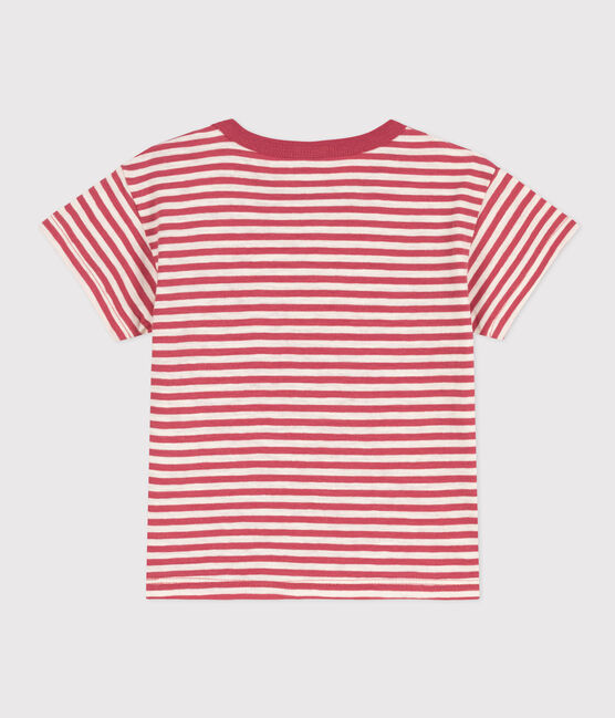 Kurzärmeliges gestreiftes Baby-T-Shirt aus gestreiftem geflammtem Jersey. rosa PAPI/beige AVALANCHE