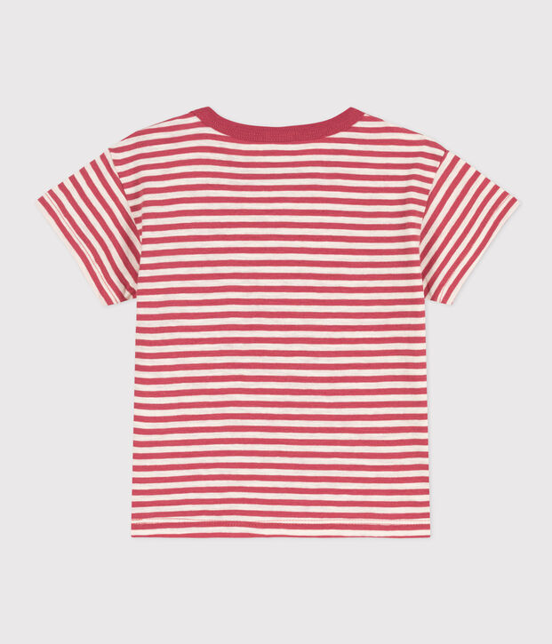 Kurz&auml;rmeliges gestreiftes Baby-T-Shirt aus gestreiftem geflammtem Jersey. rosa/naturfarben