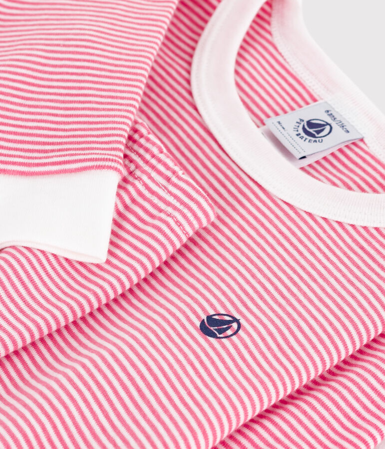 Baumwollpyjama f&uuml;r Kinder, sehr figurbetont mit Streifen rosa/weiss