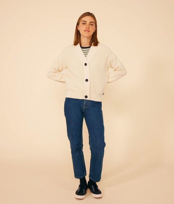 Damen-Cardigan mit Patentmuster aus Baumwolle naturfarben AVALANCHE