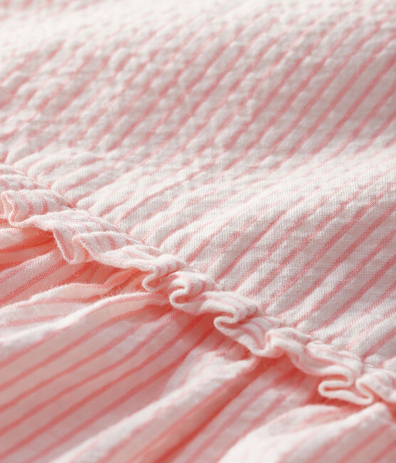 Gestreiftes kurzärmeliges Babykleid für Mädchen weiss MARSHMALLOW/rosa ROSAKO