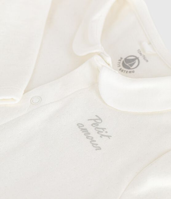 Strampler aus Doppeljersey mit einfarbigem Kragen weiss MARSHMALLOW