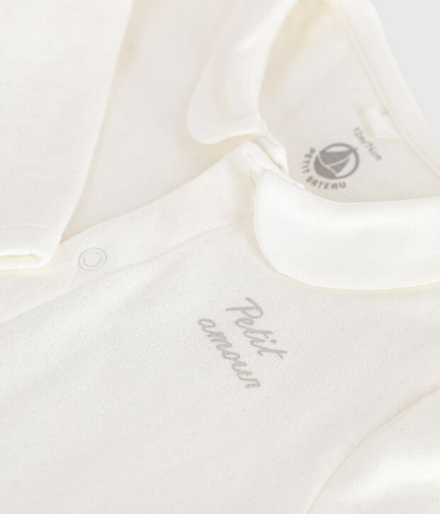 Strampler aus Doppeljersey mit einfarbigem Kragen weiss