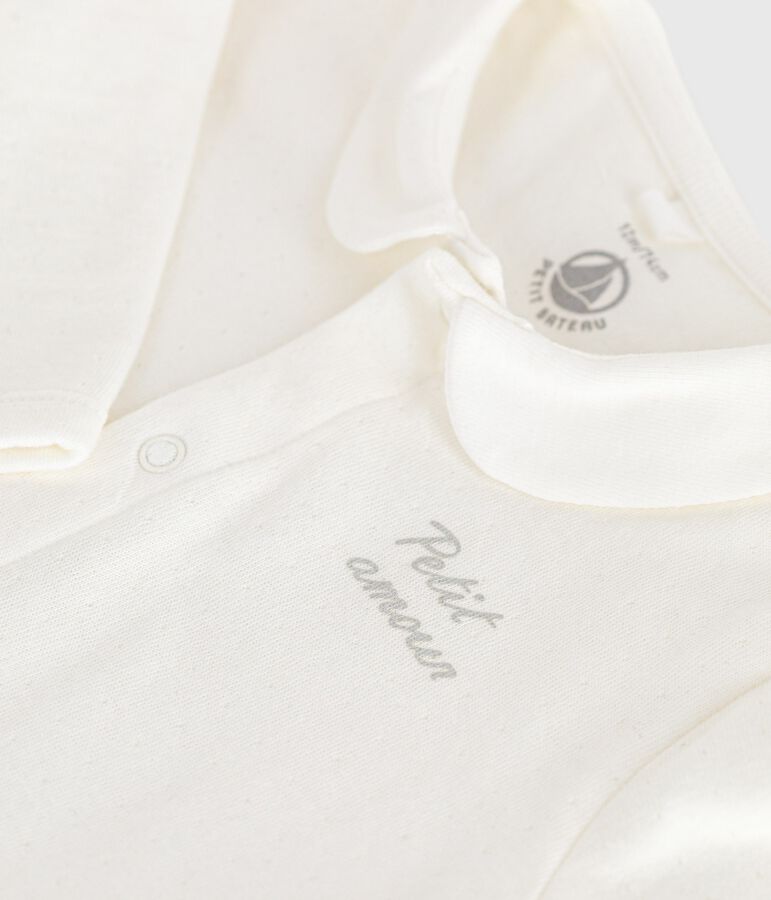 Strampler aus Doppeljersey mit einfarbigem Kragen weiss