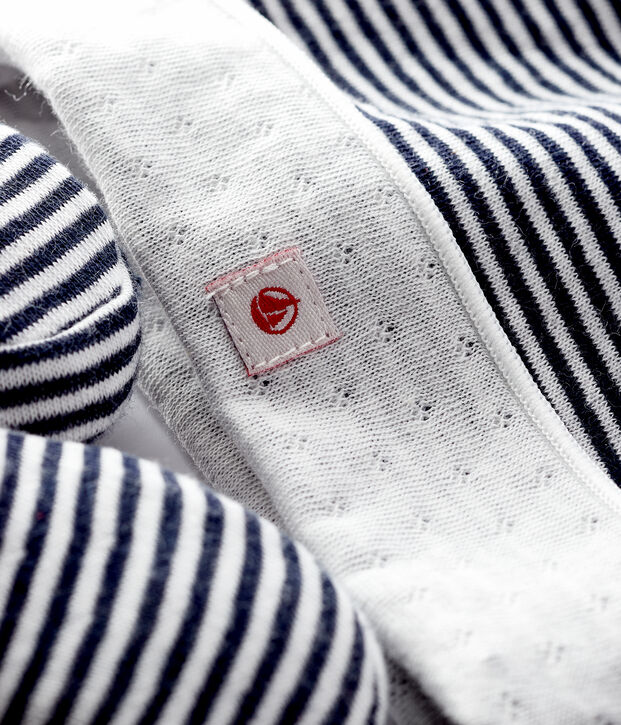 Set bestehend aus M&uuml;tzchen und gestreiften Babyschuhen f&uuml;r Neugeborene aus Doppeljersey vielfarbig