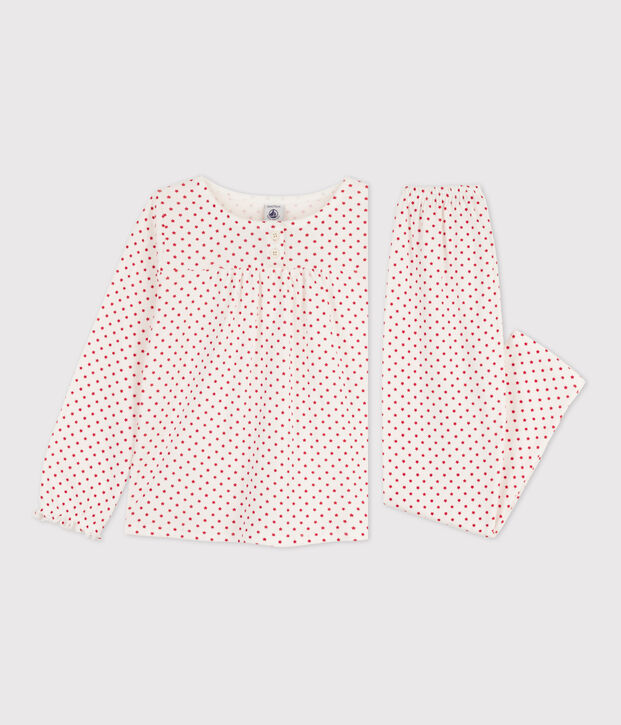 Kinderpyjama aus Baumwolle mit Sternenmotiv f&uuml;r M&auml;dchen weiss/rot