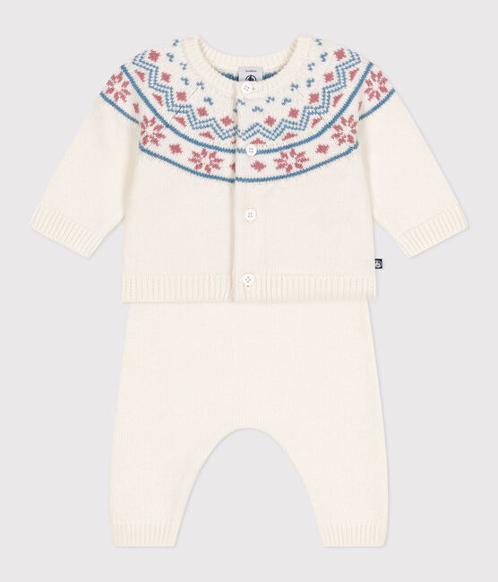 2-teiliges Baby-Set Cardigan aus Jacquardstrick weiss MARSHMALLOW/rosa CHARME