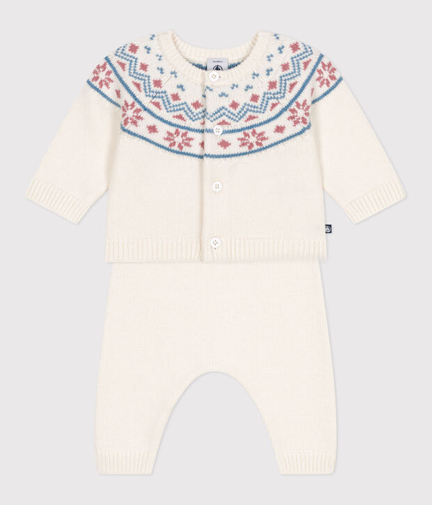 2-teiliges Baby-Set Cardigan aus Jacquardstrick weiss/rosa